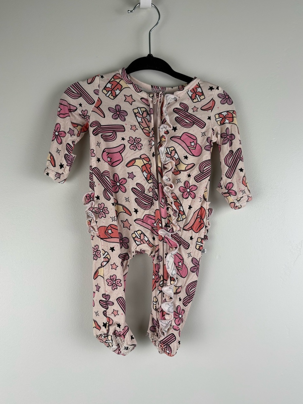Caden Lane Rodeo Dreams Ruffle Zipper Footie Size Newborn Pink